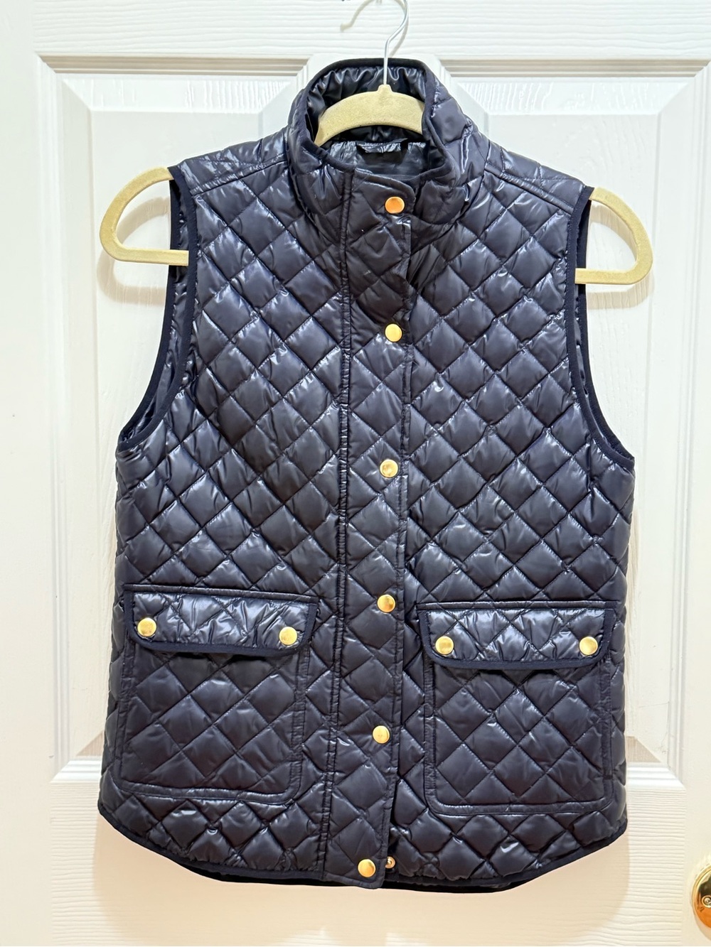 J.Crew Quilted Down Puffer Vest Women’s XS Navy Gold Hardware